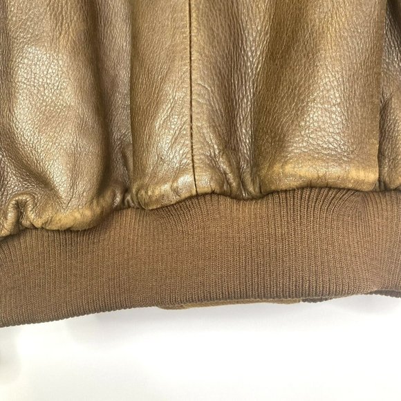 Faconnable Bomber Jacket Coat Mens Medium Leather Brown Vintage Retro Hipster - Picture 5 of 10